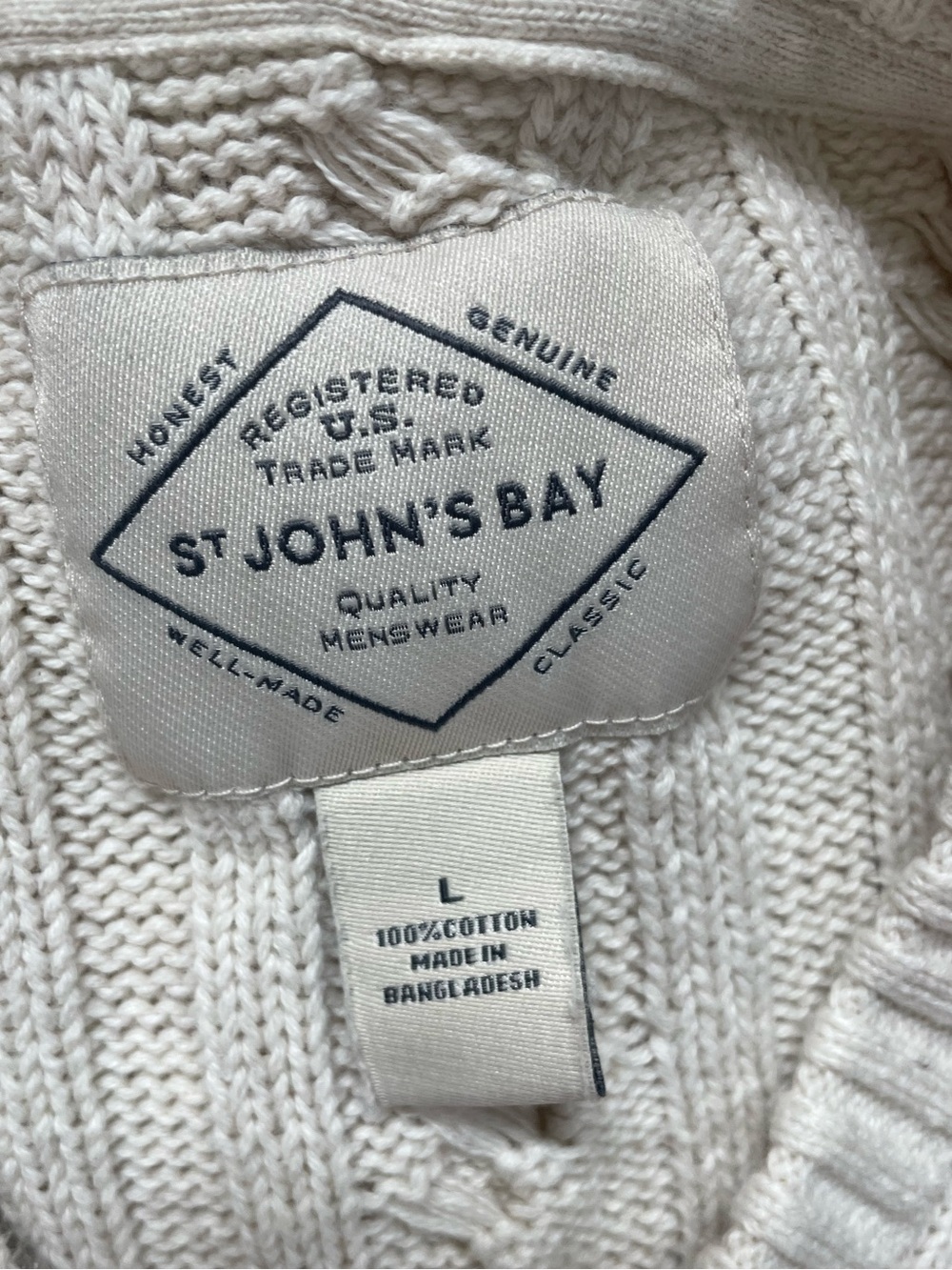 St. John's Bay Cream Cable-Knit Crewneck Sweater Fisherman Preppy 100% Cotton - Picture 4 of 4